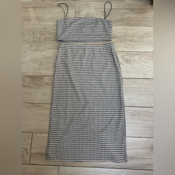 Reformation Callista Two Piece Set Gingham Spaghetti Strap Skirt Top - Picture 3 of 5